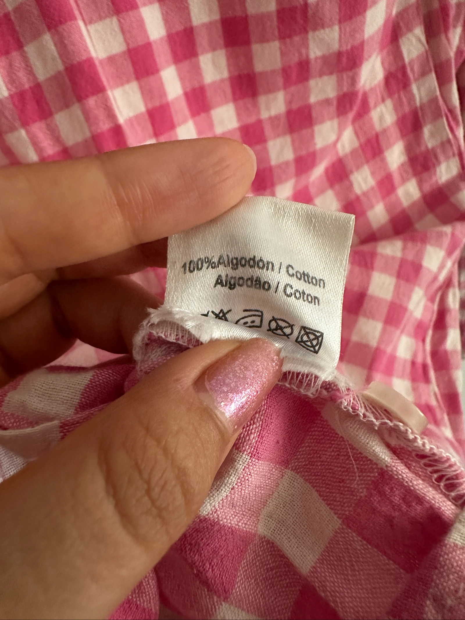 Chemise à carreaux roses Venca en coton | Manches longues | Taille S – photo 3